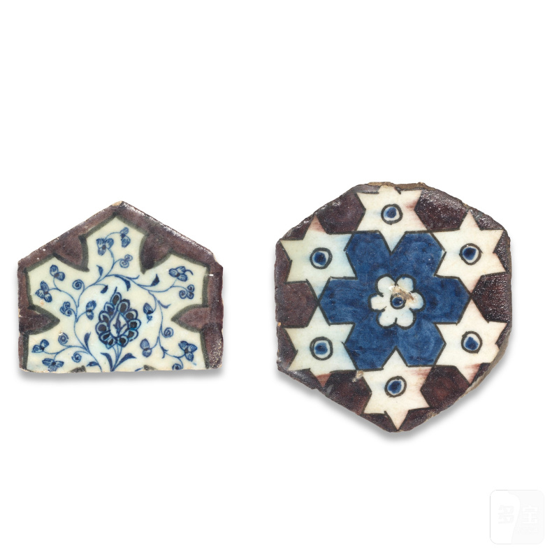 Two Mamluk underglaze-painted pottery tiles